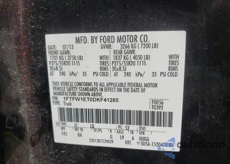 2013 Ford F-150 King Ranch from USA, damaged, VIN 1FTFW1ET0DKF41285